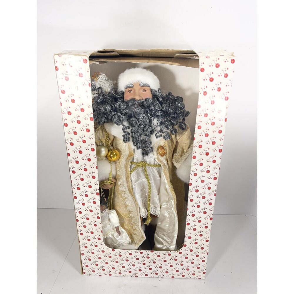 Vintage Dillard’s Trimmings Black African American Santa Claus 21” Gold White